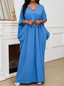 SHEIN Lady Spring And Summer Autumn And Winter Elegant Black Knitted Flared Long Sleeve Leopard Print Plus Size Dresses - Blue - View 1