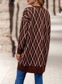 EMERY ROSE Women's Argyle Pattern Drop Shoulder Oversized Long Cardigan Sweater Women Cardigans Women Sweaters - Multicolor - View 2