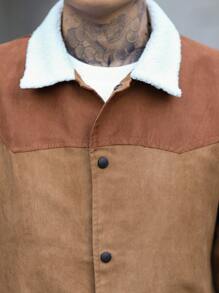 Manfinity Homme Men's Autumn/Winter Color Block Turndown Collar Single-Breasted Casual Jacket - Khaki - View 4