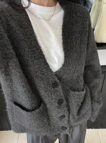 DAZY Cárdigan suelto de punto vintage informal, otoño e invierno