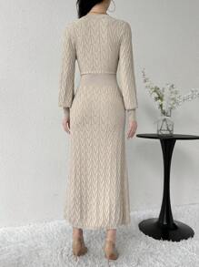 Modelyn Women's Solid Color V-Neck Wrap Around Long Sleeve Sweater Dress