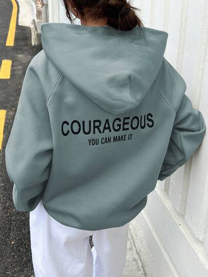 DAZY 女士休闲字母印花连帽抓绒卫衣，秋冬季