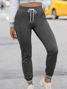 INAWLY Women's Casual Striped Print Drawstring Waist Side Pockets Jogger Sweatpants Graduation,Back To School Outfits,Graduation,Teacher Outfits For Women,Back To School Fall Cloth For Women - Dark Grey - View 3