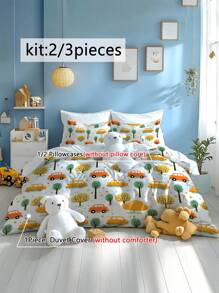 Juego de funda nórdica estampada con patrón de coche, suave y acogedor, apto para dormitorio, hotel, dormitorio, habitación infantil, con funda(s) de almohada (2/3 piezas) - Multicolor - Ver 5