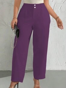 Celure 大码女式纯色口袋直筒西装裤