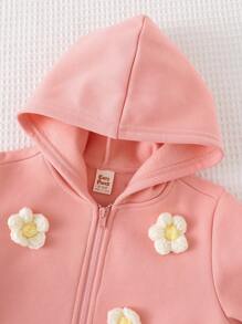 Cozy Pixies Baby Girl Casual Versatile 3D Flower Crew Neck Long Sleeve Cardigan