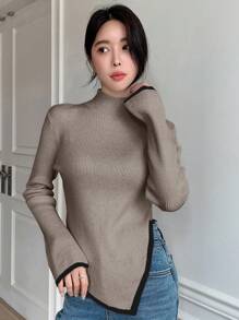 DAZY Women's Casual Color Block Asymmetric Hem Sweater, Autumn