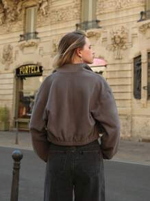 SHEIN 1 szt. Kurtka z kapturem z polaru dla nastoletnich dziewcząt, gruby kołnierz ze stójką, swobodna zimowa odzież wierzchnia