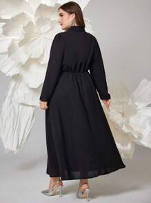 Modelyn فستان فخم بأكمام طويلة بلون واحد وياقة على شكل V وتصميم وصلات الدانتيل، فساتين أنيقة فاخرة قصة A للمساء والحفلات والأحداث الخاصة، فساتين سهرة طويلة - الأسود - مشاهدة 2