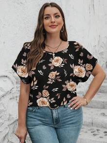 Anis Illustration Artist Plus Size Casual Vacation Ditsy Floral Shirt, For Thanksgiving - Multicolor - View 3