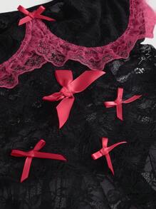 Sweetness Gothic Dark Sexy Ruffle Trim Bow Romper Bodysuit - Multicolor - View 4