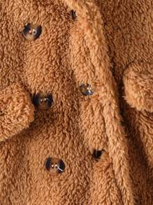 Baby Boy Winter Fashion Essential - Classic Brown Double-Faced Fleece Double-Breasted Lapel Mid-Length Coat - Coffee Brown - View 3