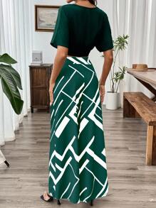 Chiquease 2pcs/Set Spring/Autumn Short Solid Cardigan Shirt And Plaid Print Pleated Straight Leg Casual Trousers - Green - View 2