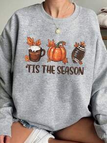 INAWLY Sudadera amplia de felpa con diseño de dibujos animados y eslogan de Halloween para talla grande