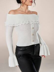 Modelyn Maglione elegante con maniche a sbuffo monospalla e tinta unita, per autunno/inverno