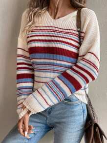 Chiquease Suéter con capucha a rayas de color contrastante para mujer, con aspecto talla grande fashionable y joven, para otoño e invierno - Multicolor - View 6