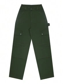 NVFelix New Retro Y2K Cargo Pants For Women - Stretch Flap Pocket Design, Streetwear Style (Fall Clothes) - 軍綠色 - 查看 6