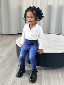SHEIN Baby Girl Versatile White Lapel Long Sleeve Top, Autumn/Winter - White - View 3