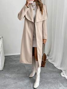 SHEIN LUNE 1 chiếc áo khoác cổ bẻ họa tiết xương cá giản dị, mùa thu/đông - Màu be - Xem 4