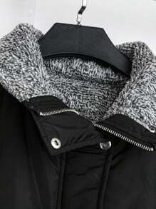 Flirla 大码纯色休闲夹棉外套，带口袋，长袖，长款，适合秋冬服装 - 黑色 - 查看 4