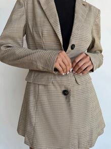 Aloruh Neuer retro karierter Design Chic Arbeitskleidung Blazer mit gepolsterten Schultern und schmal zulaufender Taille für eine schlanke Silhouette