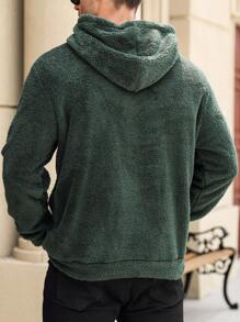 Manfinity Homme Plus Size Men's Letter Print Kangaroo Pocket Drawstring Hooded Teddy Sweatshirt