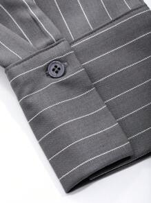 Livesso Striped Long Sleeve Fitted Turndown Collar Tie Short Women Shirt,Fall Clothes,Back To School Clothes - Grey - View 10