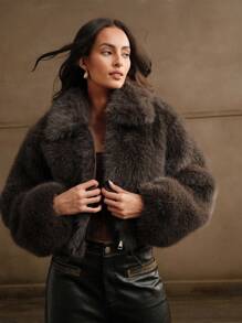 Anewsta 休闲拉链蓬蓬领夹克