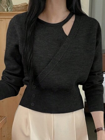 DAZY Women's Hollow Solid Color Long Sleeve Casual Knit Cardigan,Long Sleeve Tops,Fall Clothes