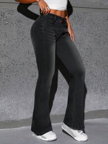 SHEIN ICON Women's Front Button Multiple Pockets Casual Pants, Daily Wear - Black - View 6