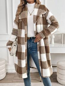 SHEIN LUNE 女士常规款长款宽松夹克，秋冬季保暖夹棉大衣 - 彩色 - 查看 1