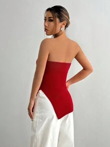 SHEIN Unity Women's Sexy Floral Decor Hem Slit Bandeau Knit Top