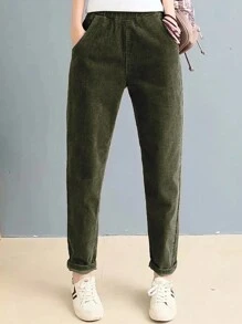 Women's Solid Color With Pockets Straight Leg Casual Pants - Army Green - View 1