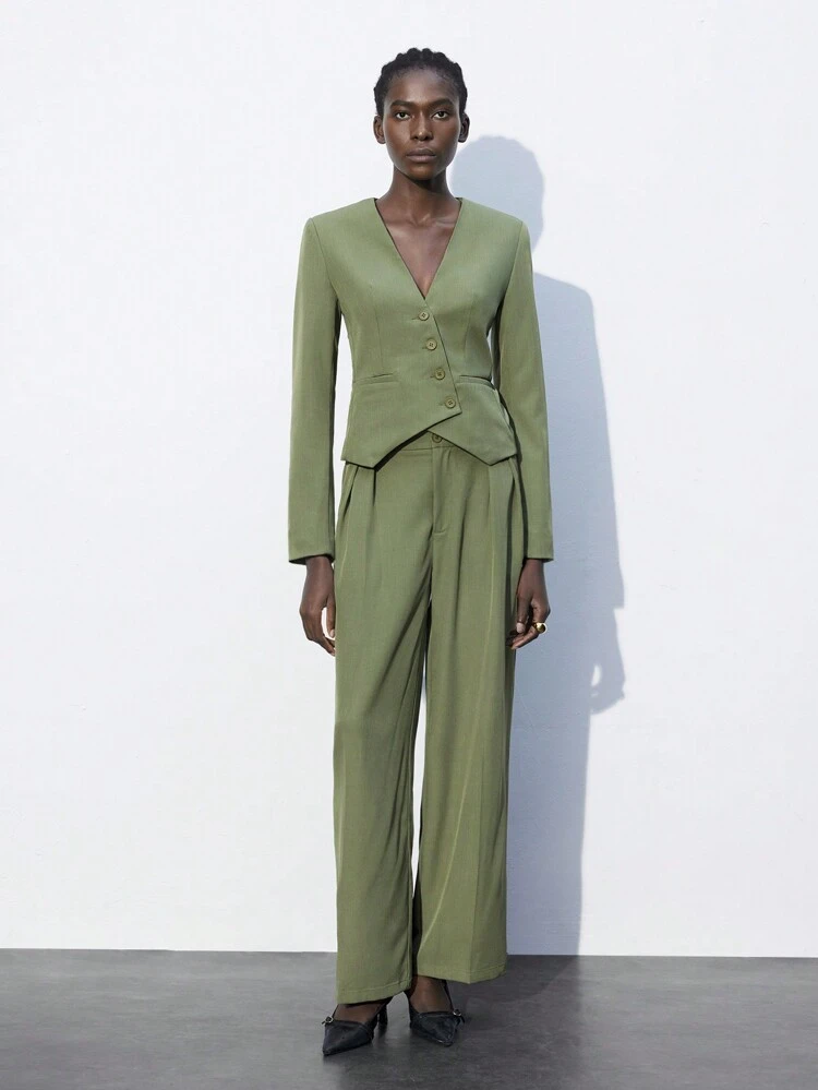 SHEIN Maija Women's Solid Color Jacket And Pants Suit