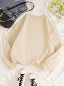 INAWLY Plus Size Embroidery Slogan Pattern Crew Neck Long Sleeve Sweatshirt Pullover Fall Winter Autumn - Apricot - View 3