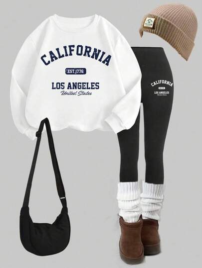 Slaydiva 2 件套宽松圆领运动衫和紧身打底裤套装，冬季服装