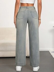 SHEIN Essnce Women's Loose Fit Five-Pointed Star Print Pocketed Casual Flared Jeans