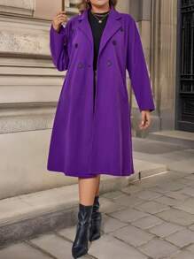 SHEIN Unity Cárdigan exterior casual y elegante de manga larga con botones y solapa, talla grande, para invierno - Morado - Ver 6