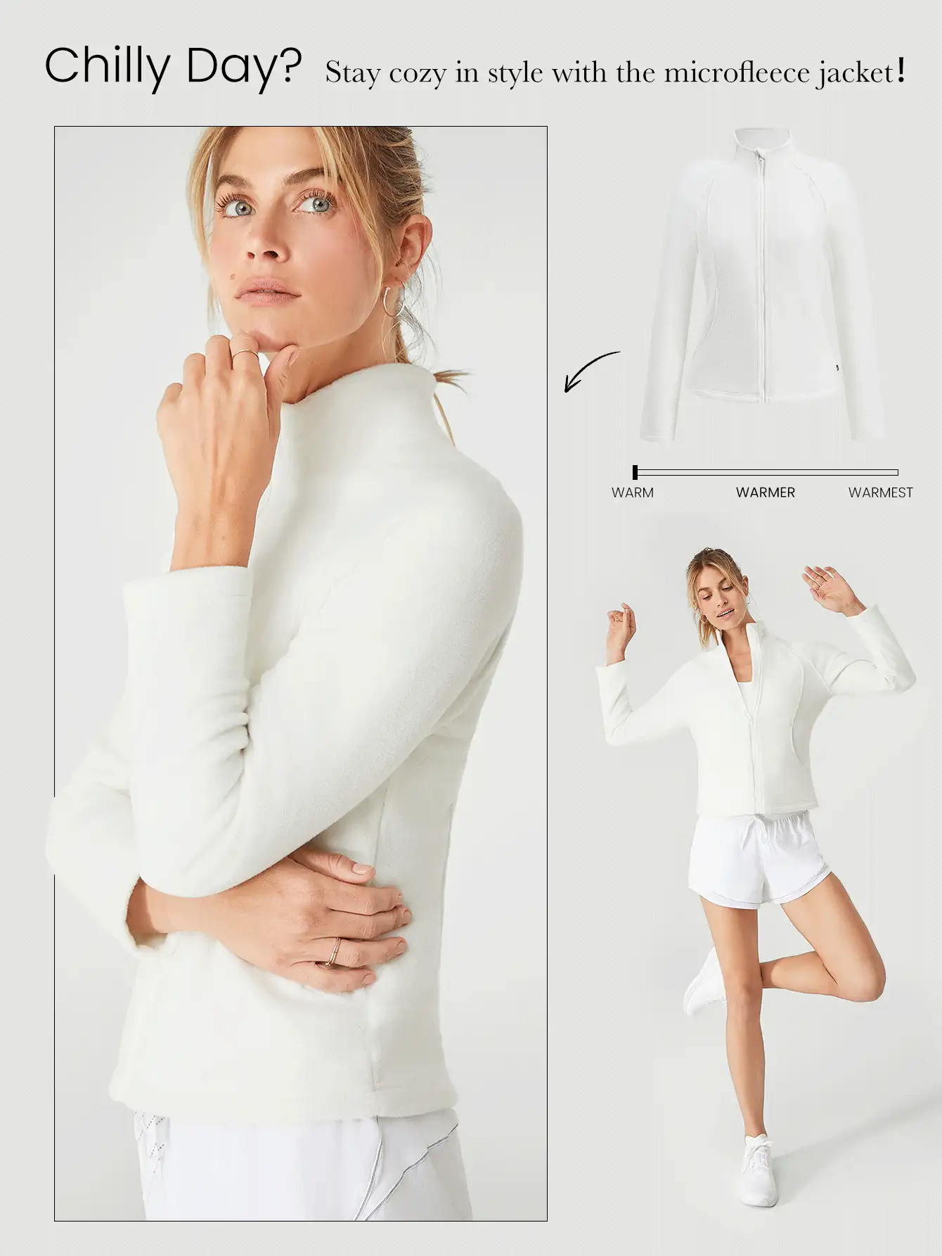 Chaqueta elástica ajustada de polar delgado - Blanco - Ver 6