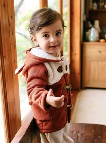 SHEIN Baby Boys Autumn/Winter Color Block Knitted Leisure Cute Ears Decor Jacket - Multicolor - View 10