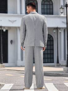 Manfinity VCAY 2pcs/Set Men's Woven Striped Matching Casual Suit Set For Office Wear - Multicolor - View 2