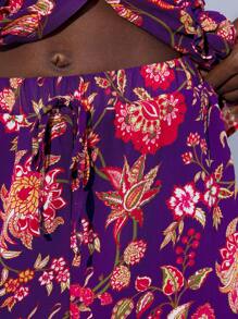 Maija Damen Lässig Shorts mit Blume Muster und elastischem Bund für den Sommer, romantisch, modisch, vielseitig; geeignet für Sommerurlaub, bequem, im Boho-Stil, Strandmode - Violett - Übersicht 7
