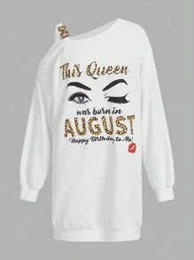 SHEIN Lady فستان تيشيرت كاجوال بأكمام طويلة مطبوع عليه دمية أربعة فصول أبيض للنساء