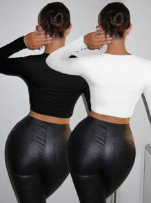 SHEIN SXY 2 sztuki/zestaw Seksowna szeroka koszulka z długim rękawem i dopasowanym do sylwetki T-shirtem