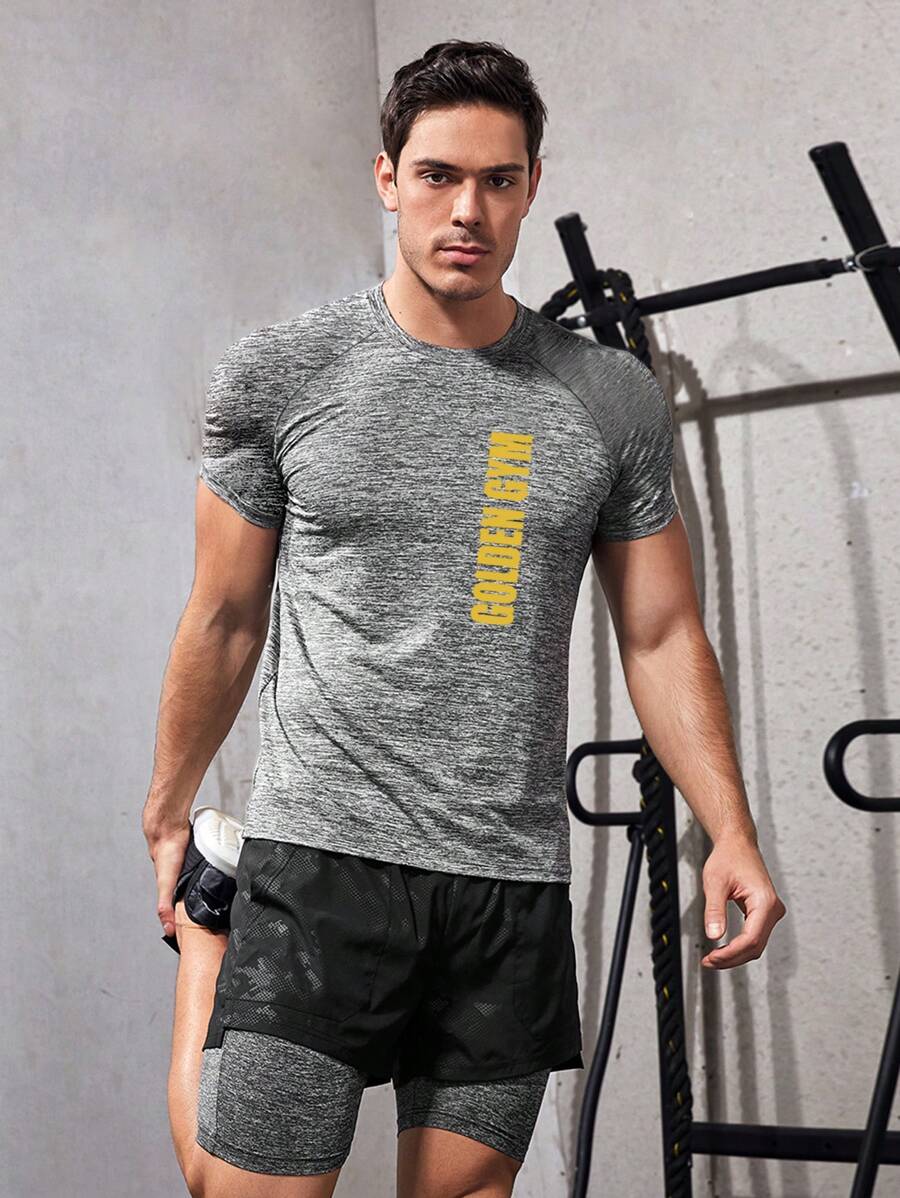 Gym Rark Boyfriend Style Men's Letter Printed Round Neck Raglan Sleeve Short Sleeve Casual Gym Sports T-Shirt - Dark Grey - View 1