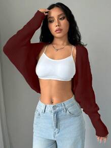 Flirla Short Casual Bat-Wing Knit Cardigan, Autumn For New Year Clothes,Long Sleeve Tops Fall Winter Cloth For Women - Red - View 4