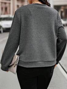 EMERY ROSE Plus Size Solid Color Front Zip Up Long Sleeve Minimalist Jacket, Casual Everyday Fall Winter Cloth For Women Autumn - Grey - View 2