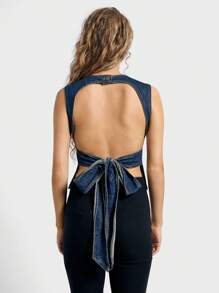 AiiRZ Structured Denim Sleeveless Back Tie Detail Top - Blue - View 2