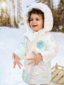 Baby Mädchen gesteppter langer Winter-Parka Mantel mit abnehmbarem flauschigem Kapuzenrand, wasserabweisend und windbeständiges dickes Material, alltagstauglicher Allrounder - Weiss - Übersicht 7