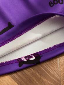 Girls Black Cat & Pumpkin Cap Sleeve Waist Cinched Hoodie Dress, Halloween